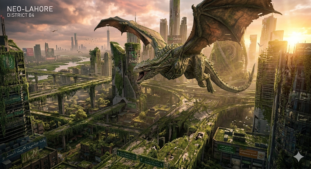 Dragon Over Modern City